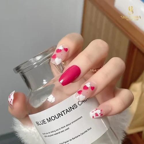 Pink And Red Heart Finishing | SHRADDHA BRIDAL STUDIO® Artificial Fake Nail Art | Press on Nails